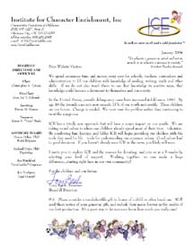 Institute for Character Enrichment - Letter from ICE Treasurer, Tony Beals